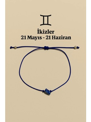 Femenino Ikizler Burcu Gerçek Doğal Lapis Lazuli Taşlı Şans Bilekliği - Özel Kutulu