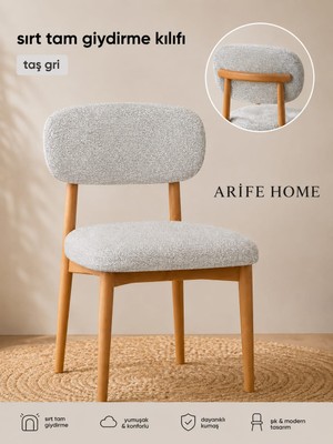 Arife Home Sandalye Kılıfı Arkası Tam Kaplama Yıkanabilir Esnek Lastikli Mutfak Sandalye Örtüsü Alt Üst 2parça Takım Chair Cover