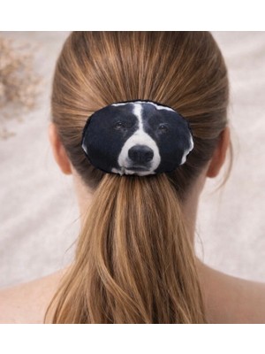 Femenino Yumuşak Puf Siyah Beyaz Köpek Figürlü Lastik Toka