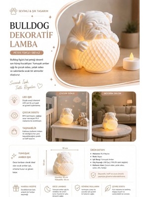 Bulldog Figürlü Gece Lambası, Çocuk Odası Için, Dekoratif Obje