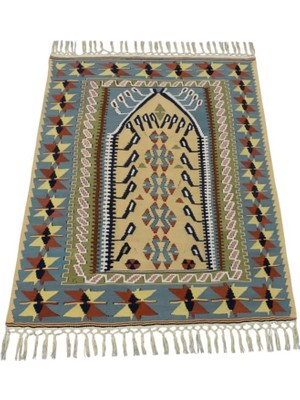Zehra Abla Halı Yeni El Dokuma Benzersiz Kayseri Pamuklu Yün Kilim 6411 Çok Renkli-90 x 120