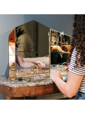 80CM x 50CM Makyaj Aynası Pirinç Gold Masaüstü Dekoratif Banyo Yatak Odası Yapımı