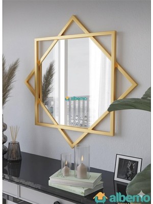 8 Köşeli Gold Selçuklu Dekoratif Hol Aralık Salon Ofis Banyo Wc Duvar Aynası Altın 60 x 60