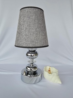 Fey Abajur, Kablosuz Pilli Masa Lambası, Dekoratif LED Abajur - Taşınabilir Gece Lambası, Pilli Masa Lambası, Kablosuz Gece Lambası, Büyük Gri Şapka Küre+Krst+Küre Krom Ayak