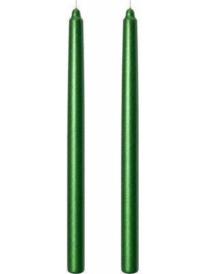 2'li Metalik Yeşil Şamdan Mum Seti 25 cm – Dekoratif Ince Şamdan Mum, Kokusuz Parafin WAX,%100 Pamuk Fitil, El Döküm, Uzun Süre Yanma (~10 Saat), Şık Sofra, Davet, Nişan, Düğün ve Ev Dekorasyonu