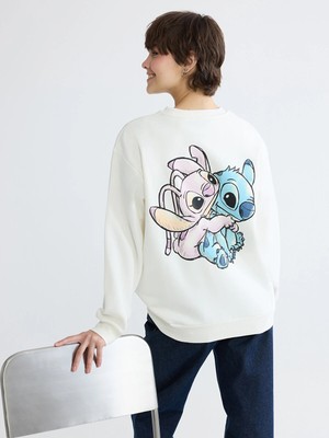 Lc Waikiki Yeni Sezon Lilo ve Angel Baskılı Kadın Kalın Sweatshirt