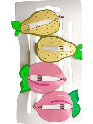 Sheker Home Kız Çocuk Meyveli Çıtçıtlı Metal Pembe Sarı Toka Seti - 8 Adet