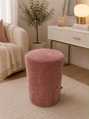 Wooly Life Puf Tedy Kumaş Oturma Pufu Çok Amaclı Makyaj Koltuğu Gül Kurusu