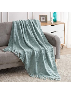 Battaniye Dokulu Düz Yumuşak Kanepe Örtüsü Kanepe Örtüsü Örme Dekoratif Battaniye, 127 cm x 152 cm Aqua