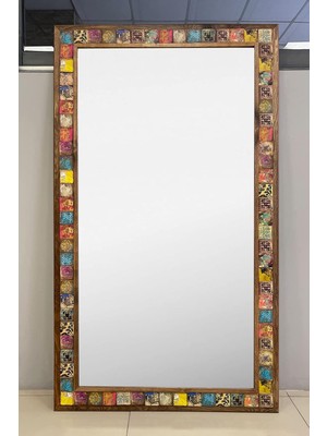 Oscar Stone Decor Ahşap Çerçeveli Mozaik Taş (Mermer) Salon Ayna 80X140 cm Eskitme Desenli