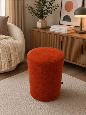 Wooly Life Puf Tedy Kumaş Oturma Pufu Çok Amaclı Makyaj Koltuğu Turuncu