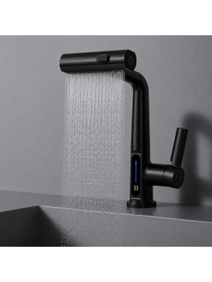 YeniTech 3 Modlu LED Sıcaklık Göstergeli Çekilebilir Şelale Musluk 360° Döner Mutfak Banyo Lavabo Bataryası