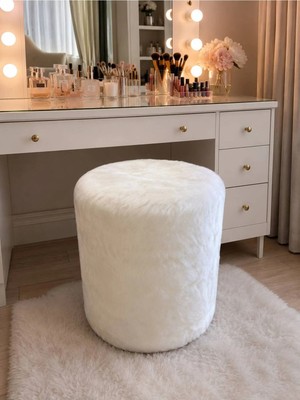 Wooly Life Puf Peluş Puffy Makyaj Masası Koltuğu