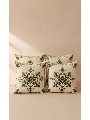 Yelay Home  Yeşil Osmanlı Motifli Dekoratif Kırlent Kılıfı 4’lü Set