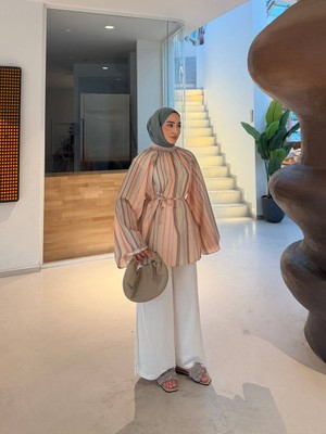 Efulim Womens Çizgili Tunik Tesettür Uzun Kollu Rahat Kesim Günlük Şık Tunik