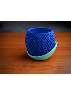 Alvera Küre Saksı – 3D Baskı Kafes Dokulu Iki Parçalı Dekoratif Saksı - Mavi-Mint