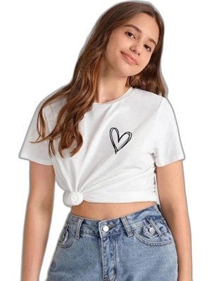 Zamerya Kız Çocuk Bisiklet Yaka Baskılı T-Shirt - Beyaz