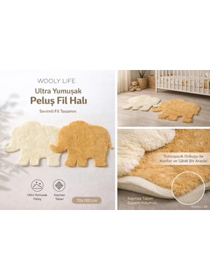 Wooly Life Peluş Halı Fil Desen 70X100 Paspas Çocuk Odası