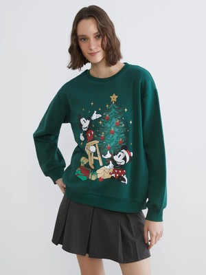 Lc Waikiki Yeni Sezon Mickey Mouse Baskılı Kadın Kalın Sweatshirt