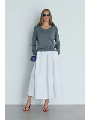 Suud Collection Beyaz Mila Poplin Balon Etek