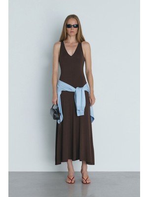 Suud Collection Kahverengi Bella Penye Elbise