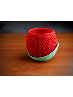 Alvera Küre Saksı – 3D Baskı Kafes Dokulu Iki Parçalı Dekoratif Saksı - Kırmızı-Mint