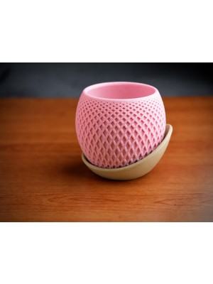 Alvera Küre Saksı – 3D Baskı Kafes Dokulu Iki Parçalı Dekoratif Saksı - Pembe-Bej