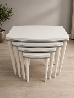Deniss Home Napali Serisi 4'lü Lüx Mdf Ahşap Zigon Sehpa Gümüş Bej