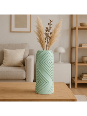 Alvera Vector Vazo – 3D Baskı Geometrik Çizgili Dekoratif Vazo-Mint