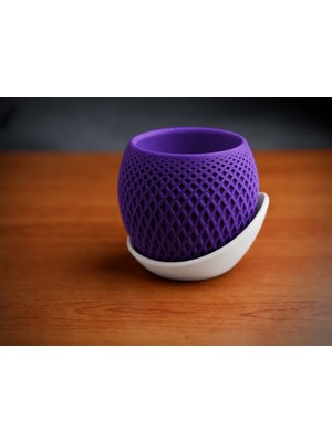Alvera Küre Saksı – 3D Baskı Kafes Dokulu Iki Parçalı Dekoratif Saksı - Mor-Beyaz