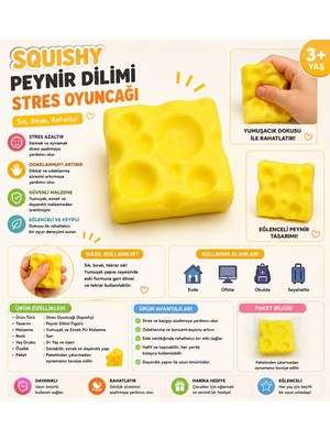 Squishy Peynir Dilimi Stres Oyuncağı – Sarı Yumuşak Sıkılabilir Oyuncak