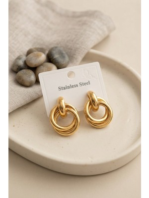 Hobilinka 316L Çelik Gold Renk Halka Model Küpe TJ-BKP12023