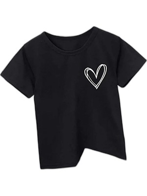 Zamerya Kız Çocuk Bisiklet Yaka Baskılı T-Shirt - Siyah