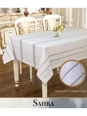 Sahra Model Kapicino 160X220 cm Polyester Ajurlu Keten Masa Örtüsü Modern Dekor