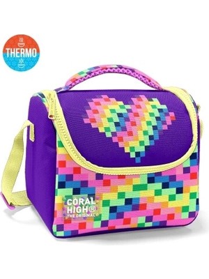 Coral High Kids Renkli Piksel Kalp Desenli Thermo Beslenme Çantası 37108