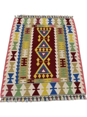 Zehra Abla Halı Yeni El Dokuma Geometrik Desenli Pınarbaşı Yün Kilim RENKLI-100 x 130