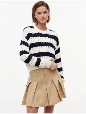 Tommy Jeans Beyaz - Lacivert Kadın Bisiklet Yaka Çizgili Kazak DW0DW229260A9