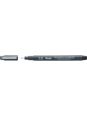 Pentel Pointliner S20P-8A, Fineliner, Siyah, Suya Dayanıklı ve Solmaz, 0,8 mm