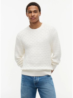 Tommy Hilfiger Ekru Erkek Bisiklet Yaka Kazak MW0MW43261Z00_MOCK Cable Crew Neck