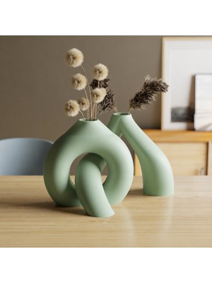 Alvera Interlocking Vazo – 3D Baskı Iç Içe Geçen Dekoratif Vazo-Mint