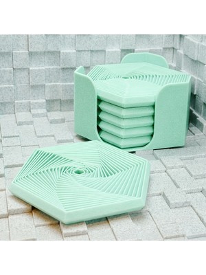 Alvera Super Fidget Coaster Seti – 3D Baskı Altıgen Desenli Bardak Altlığı ve Tutucu-Mint