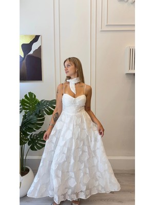 Shın Butik Shın Şal Detaylı Çiçek Desenli Uzun Elbise