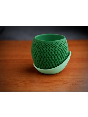 Alvera Küre Saksı – 3D Baskı Kafes Dokulu Iki Parçalı Dekoratif Saksı - Yeşil-Mint