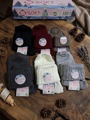 Soft Yün -Bambu Katlamalı Patik Çorap; Kışlık; Asorti 6'lı Paket; 36-39 Numara