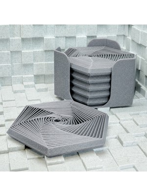Alvera Super Fidget Coaster Seti – 3D Baskı Altıgen Desenli Bardak Altlığı ve Tutucu-Gri