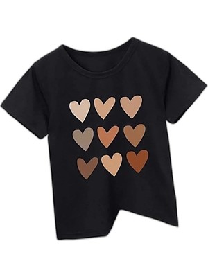 Zamerya Kız Çocuk Bisiklet Yaka Baskılı T-Shirt - Siyah