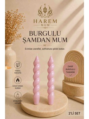 Harem Mum Gül Kurusu Burgulu Şamdan Mum 2'li Set