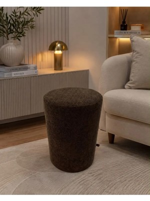 Wooly Life Puf Tedy Kumaş Oturma Pufu Çok Amaclı Makyaj Koltuğu Acı Kahve
