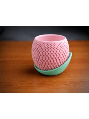 Alvera Küre Saksı – 3D Baskı Kafes Dokulu Iki Parçalı Dekoratif Saksı - Pembe-Mint