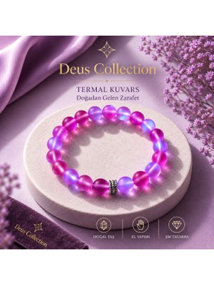 Deus Collection Mor Termal Kuvars Doğal Taş Bileklik 8 mm Şık Tasarım Kadın Doğaltaş Bileklik